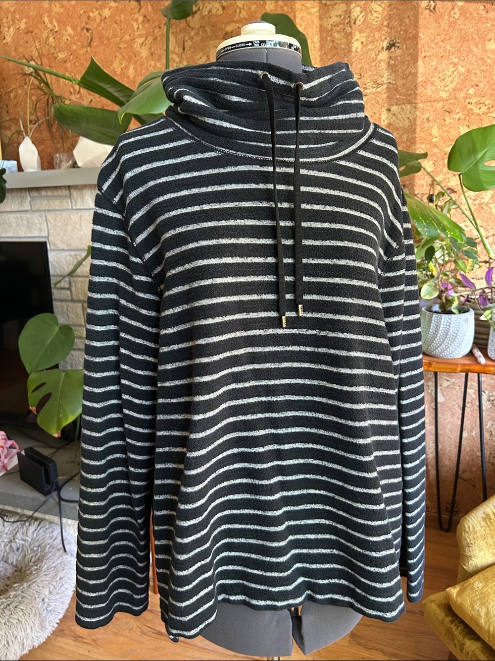 Chaps Ralph Lauren Black and White Striped Turtleneck Sweater